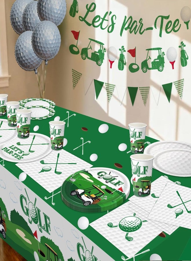 LINHAXM Golf Birthday Party Decorations Includes Plates, Napkins, Cups, Cutlery, Cake & Cupcake Toppers, Banner, Honeycomb Centerpieces, Tablecloths, Balloons for Golf Birthday Party Decorations, Serves 24 - Image 2